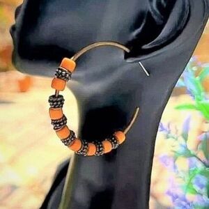 Vintage Retro Brass & Autumn Gold Acrylic Hoop Earrings